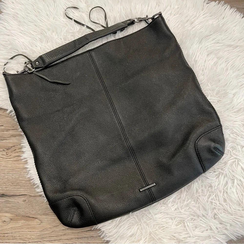 Rebecca Minkoff Purse Hobo Bucket Bag Black Leather Medium Designer Classic